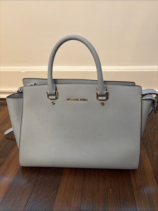 Michael Kors Handbags - Michael Kors Pale Blue Saffiano Satchel with Gold Hardware